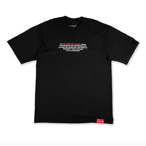 The Marathon Clothing Black Tee with Red and White Text
